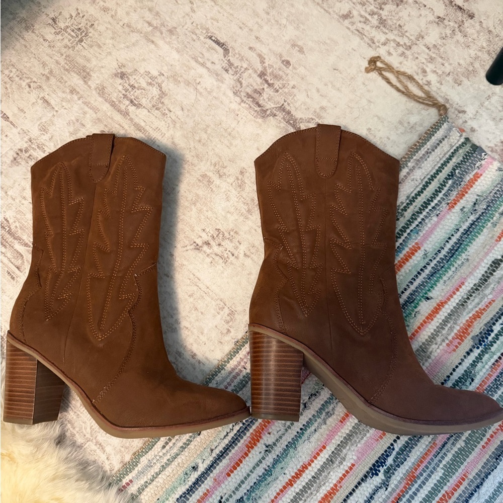 MIA Brown Western Block Heel Mid-Calf Boots